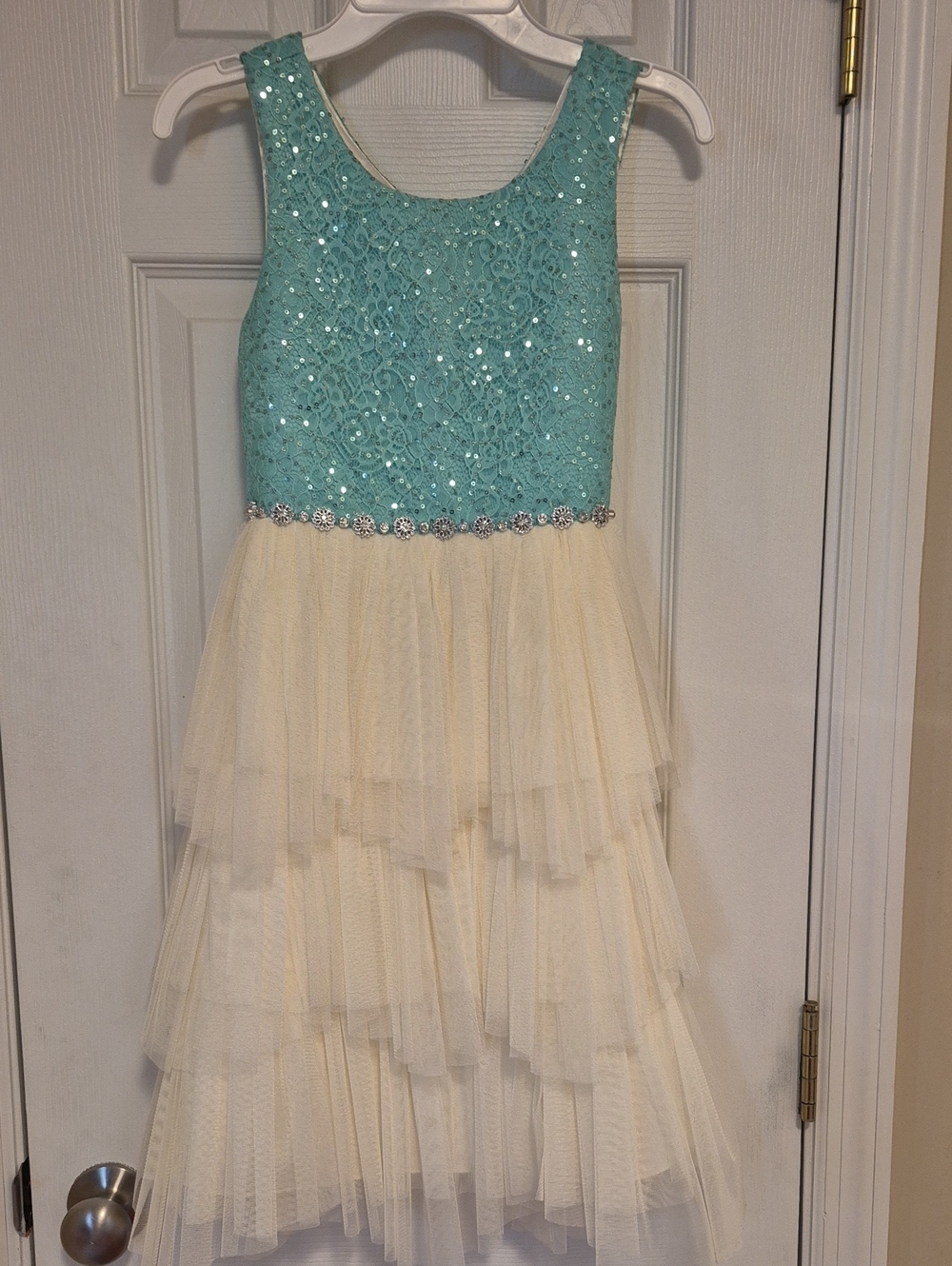 American Princess Girls Aqua Lace & Cream Tulle Party Dress